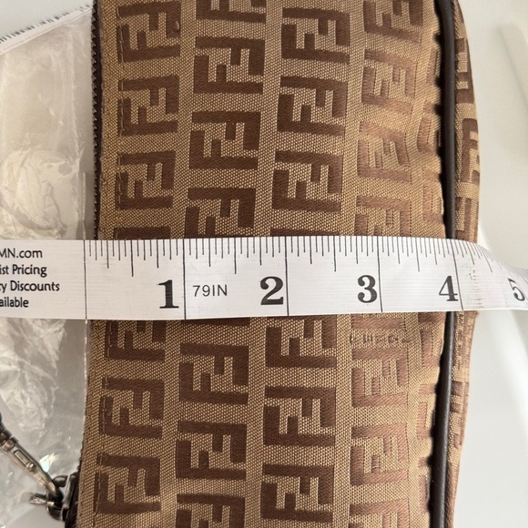 FENDI Hand Bag Tote FF Zucchino Pouch Purse Canvas Leather Brown Authentic - Picture 7 of 17